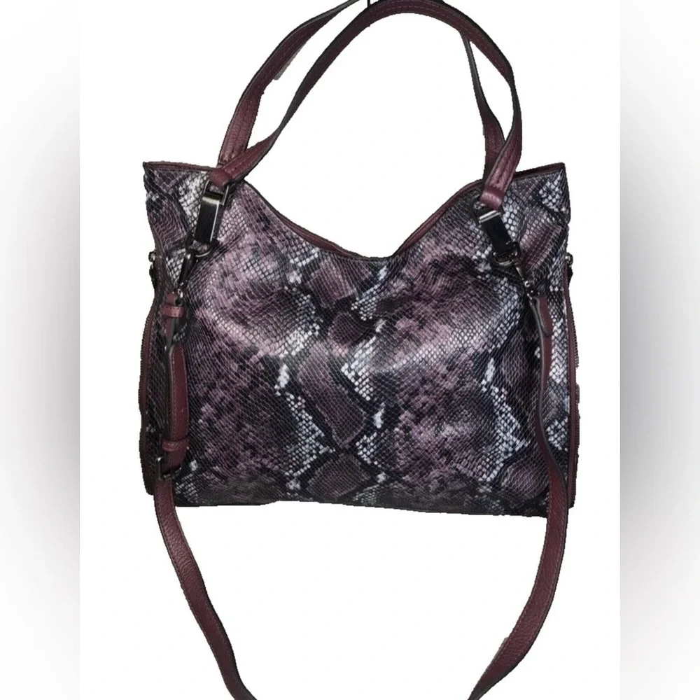 Vince Camuto Burgundy Snake Print Shoulder Bag